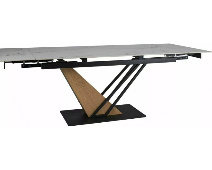 Rozkládací jídelní stůl Genesis 160/220 cm bílý mramor/dub přírodní
