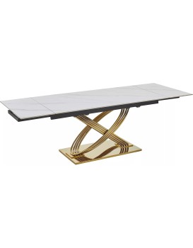 Jídelní rozkládací stůl Hermes 160/240 cm bílý mramor/zlatý