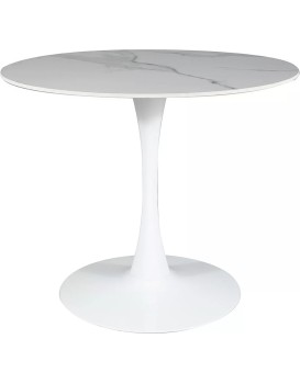 Kulatý jídelní stůl Espero 90 cm bílý mramor/bílý