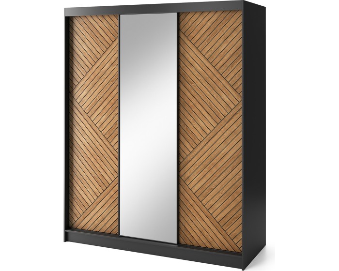 Šatní skříň Marrphy se zrcadlem 180 cm dub Caramel/černá