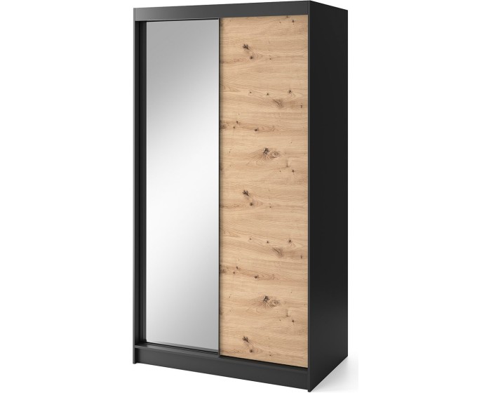 Šatní skříň Esville se zrcadlem 120 cm dub Artisan/černá