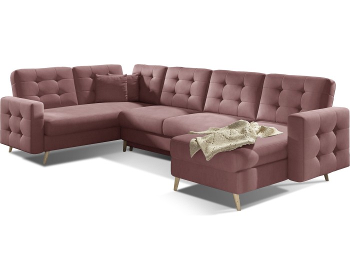 Rohová rozkládací sedací souprava ASGARD U 326 cm Mat Velvet 63 růžová univerzální