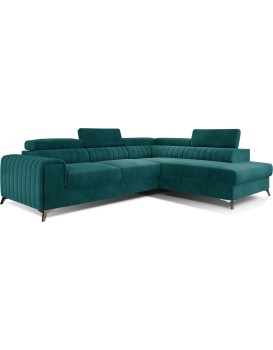 Rohová rozkládací sedací souprava LAURENCE 278 cm Mat Velvet 75 tmavě zelená pravá
