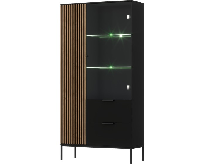 Vitrína Meorati s LED osvětlením 100 cm černá/dub Artisan