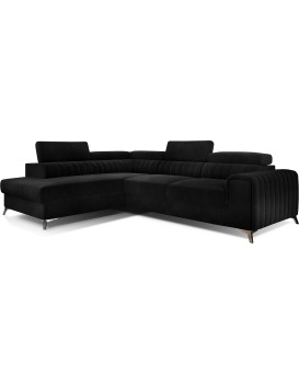 Rohová rozkládací sedací souprava LAURENCE 278 cm Mat Velvet 99 černá levá