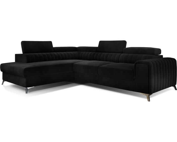 Rohová rozkládací sedací souprava LAURENCE 278 cm Mat Velvet 99 černá levá
