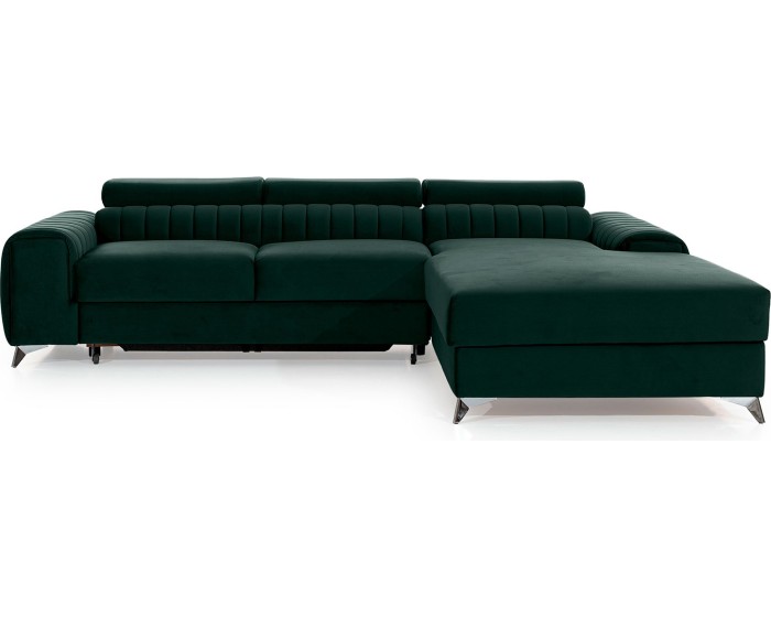 Rohová rozkládací sedací souprava GRAYSON 278 cm Loco 35 tmavě zelená pravá