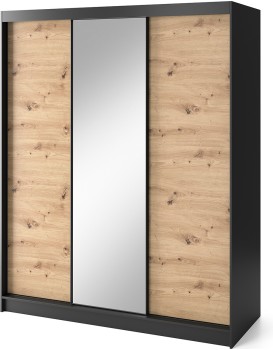 Šatní skříň Esville se zrcadlem 180 cm dub Artisan/černá