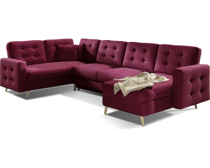 Rohová rozkládací sedací souprava ASGARD U 326 cm Mat Velvet 68 vínová univerzální