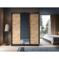 Šatní skříň Esville se zrcadlem 180 cm dub Artisan/černá