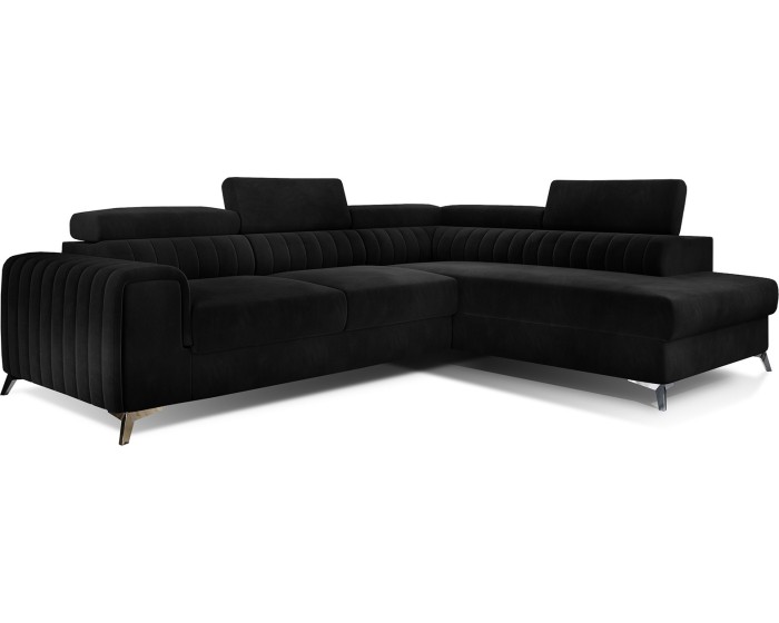 Rohová rozkládací sedací souprava LAURENCE 278 cm Mat Velvet 99 černá pravá