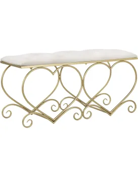 Lavice Heart 105 cm samet zlatá/krémová