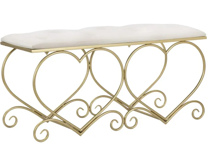 Lavice Heart 105 cm samet zlatá/krémová
