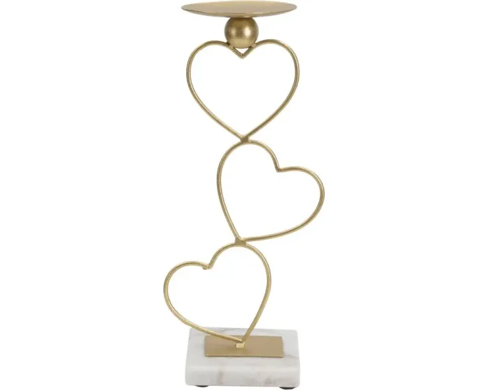 Kovový svícen Heart 32 cm zlatý/mramor