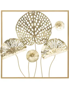 Kovová nástěnná dekorace Flowers 50x50 cm zlatá