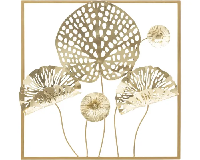 Kovová nástěnná dekorace Flowers 50x50 cm zlatá