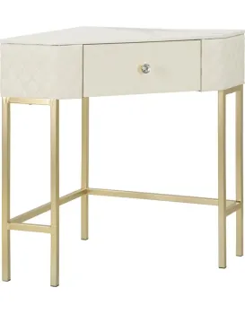 Rohový konzolový stolek Sharon 60 cm ekokůže krémový/zlatý