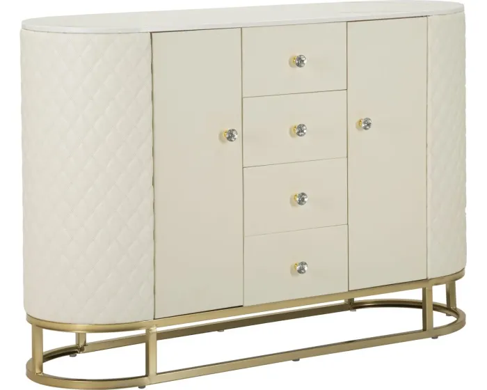 Komoda Sharon 120 cm ekokůže krémová/zlatá