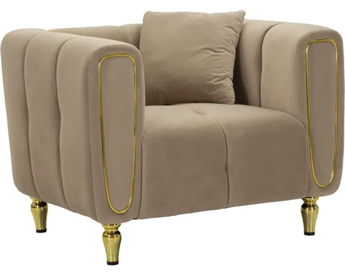 Designové sametové křeslo Alma šedobéžové/zlaté