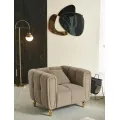 Designové sametové křeslo Alma šedobéžové/zlaté