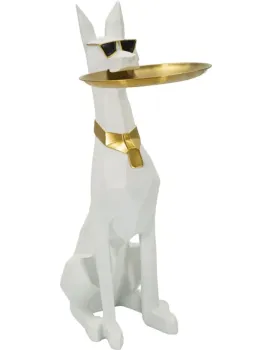 Dekorativní soška Dog Ory s podnosem 74 cm bílá