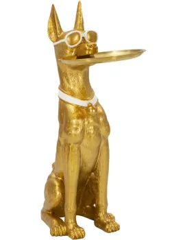 Dekorativní socha Dog Pit s podnosem 74 cm zlatá