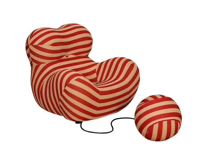 Designové křeslo Nua s podnožkou béžové/červené