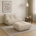 Taburet Nua 86 cm samet světle béžový