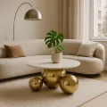 Konferenční stolek Modig 80 cm zlatý/mramor