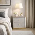 Noční stolek Stilig ST891 55 cm ekokůže béžovošedý/zlatý