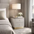 Noční stolek Stilig ST891 55 cm ekokůže béžovošedý/zlatý