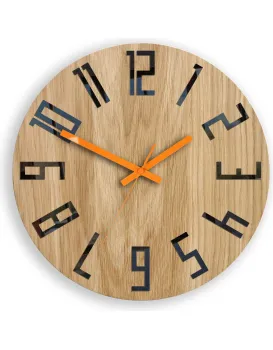 Dřevěné nástěnné hodiny Slim 33 cm černé/oranžové/hnědé