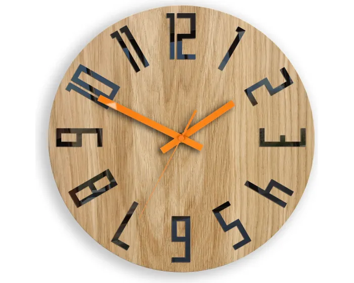 Dřevěné nástěnné hodiny Slim 33 cm černé/oranžové/hnědé