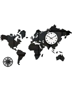 3D nalepovací hodiny Continents černo-bílé