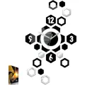 3D nalepovací hodiny Hexagon černo-zrcadlové