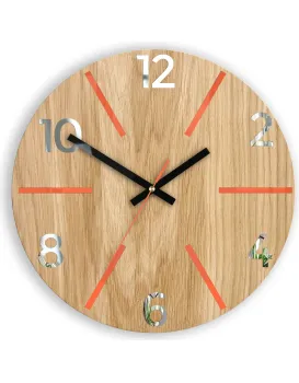 Dřevěné nástěnné hodiny Aksel 33 cm dub přírodní/oranžové