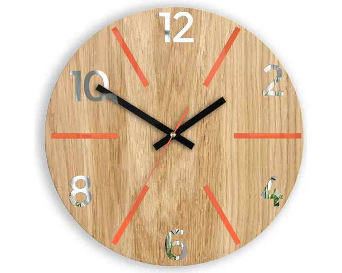Dřevěné nástěnné hodiny Aksel 33 cm dub přírodní/oranžové