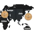 Nástěnné samolepící hodiny Time Zones 100x56 cm černé/hnědé