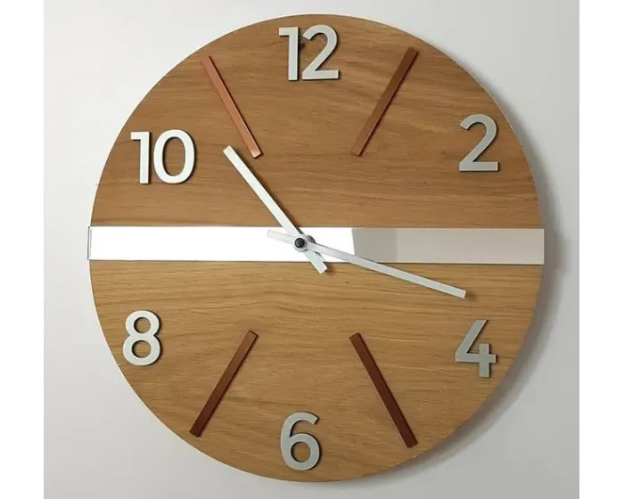 Dřevěné nástěnné hodiny Aksel 33 cm dub přírodní/měděné/stříbrné