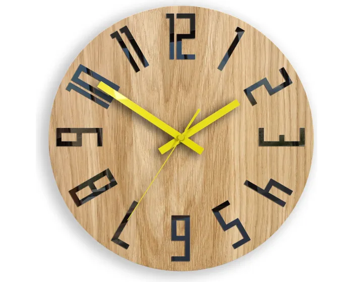 Dřevěné nástěnné hodiny Slim 33 cm černé/žluté/hnědé
