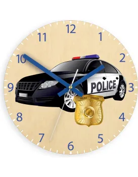 Dětské nástěnné hodiny Ami Policejní auto 30 cm vícebarevné