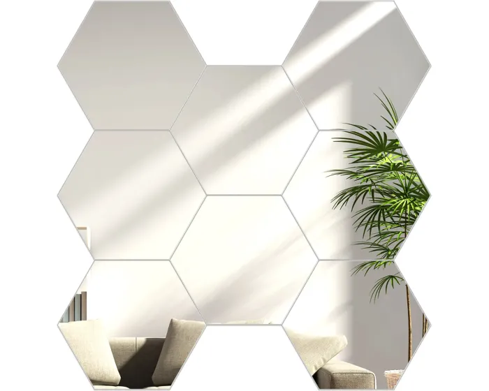 Nástěnné samolepící zrcadlo Hexagon stříbrné