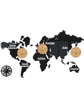 Nástěnné samolepící hodiny Time Zones 100x56 cm černé/hnědé