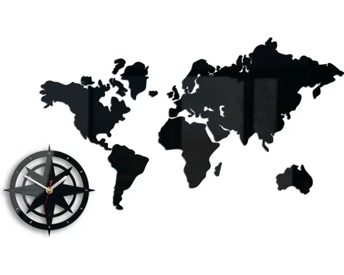 Nástěnné samolepící hodiny World 77 cm černé