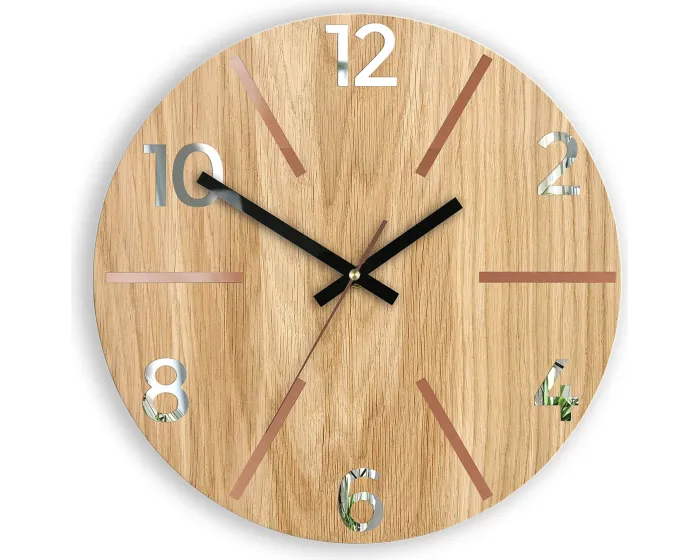 Dřevěné nástěnné hodiny Aksel 33 cm dub přírodní/měděné