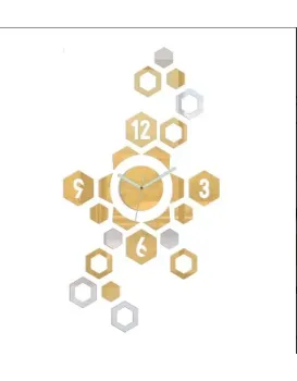3D nalepovací hodiny Hexagon zlato-zrcadlové