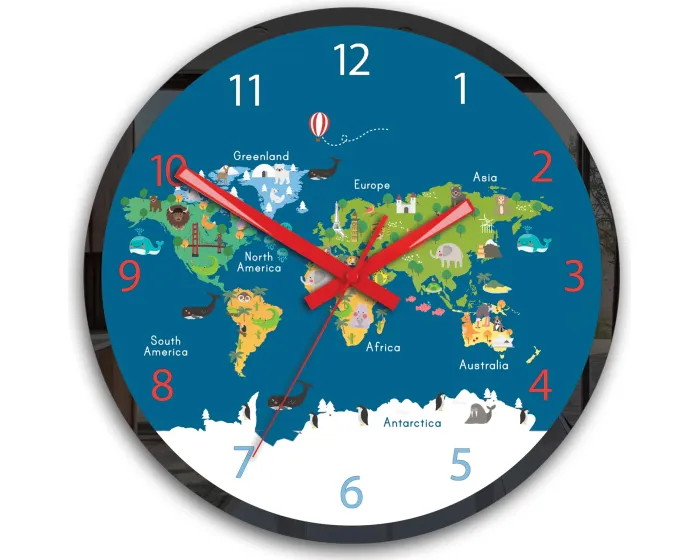 Dětské nástěnné hodiny Mirro Mapa světa 30 cm vícebarevné