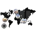 3D nalepovací hodiny World map černá