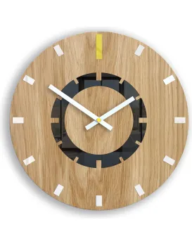 Dřevěné nástěnné hodiny Atena 33 cm žluté/bílé
