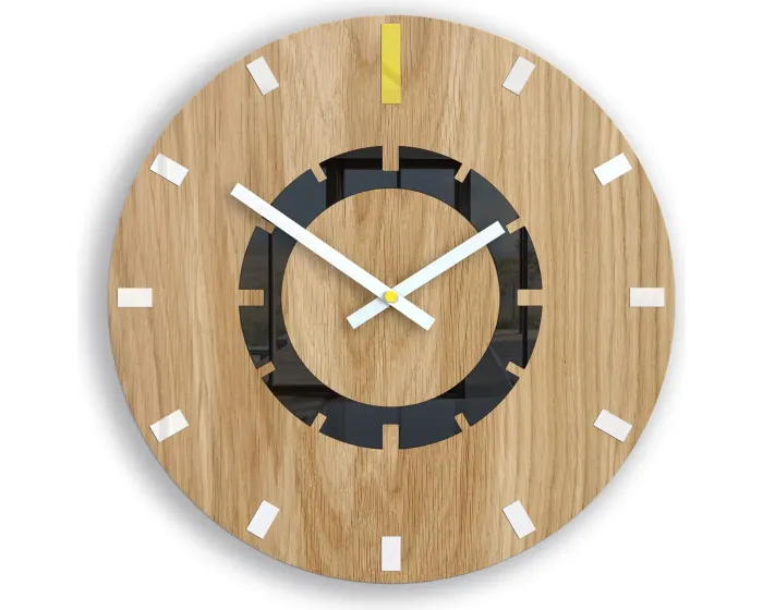 Dřevěné nástěnné hodiny Atena 33 cm žluté/bílé